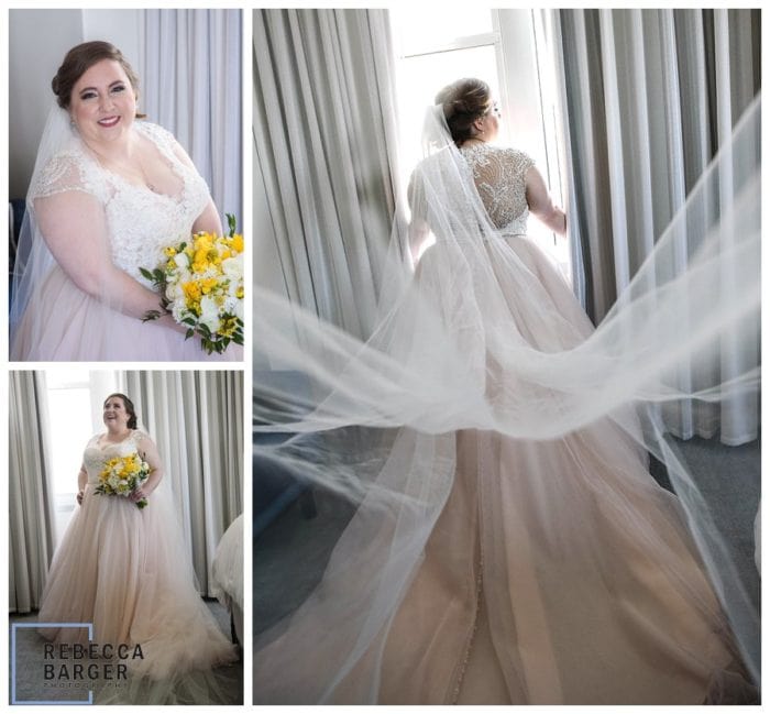 blush gown real wedding philadelphia loews modern